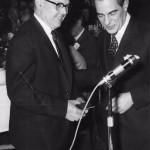 Oliver Lebus presenting Arthur King with his gold watch for 40 years service. 1926 ? 1966