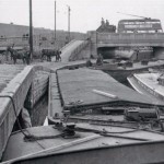 Ferry Lane bridge before Tottenham lock 1950s. New Lebus warehouse to the top left