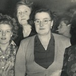 Violet Thurley behind on the far left worked as a sprayer in the late 1940s to the early 1950s. This photo was possibly taken at a Lebus dance