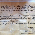 Certificate of guarantee from Garrard & Co. for the watch