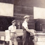 H.E. Mitchell & Fred Hawkes grading plywood in 23 shed